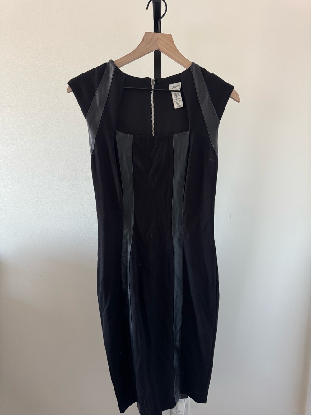 Cache Black Midi Sheath Dress with Faux-Leather Panels